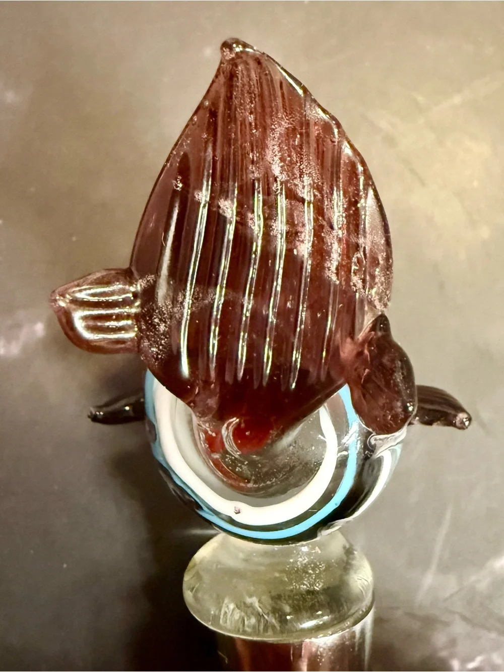 Art Glass Fish Wine Stopper – Tropical Blue & White Striped Fish